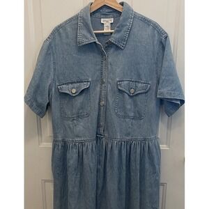 Jones New York Denim Maxi Dress Womens 3X Button Tie Short Sleeve Boho Cottage
